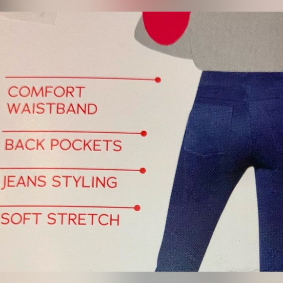 Women’s Hue Studio Classic Denim Leggings Mid Rise Knit Jean,Deep Indigo, S M - Picture 6 of 7